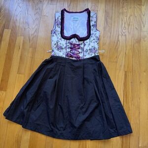 Lifos Dress 38 Black Floral Oktoberfest Dirndl Corset Fit & Flare Midi Bavarian